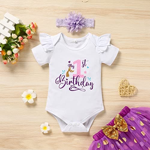 Onederland GRNSHTS Baby Girl First Birthday Romper & Tutu Skirt Outfit
