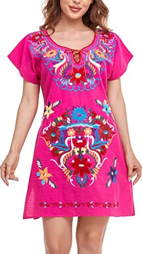 YZXDORWJ Women's Mexican V-Neck Fiesta Dress with Short Sleeves