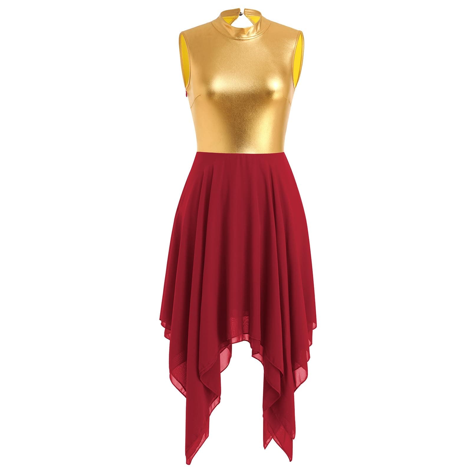 Women's Metallic Gold Chiffon Midi Dress