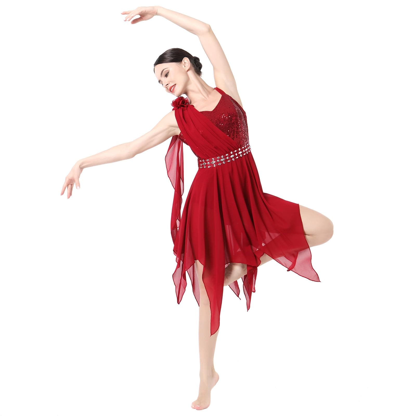 ODASDO Women's Modern Lyrical Dance Costumes - Sequin Chiffon Handkerchief Dress