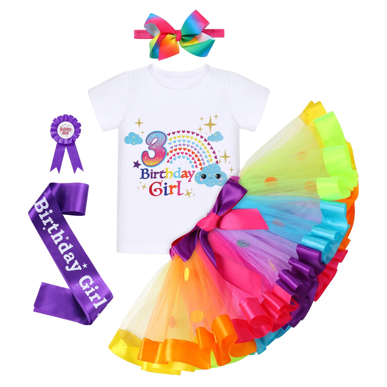 ODASDO Boho Rainbow Birthday Tutu Outfit for Baby Girl Toddler