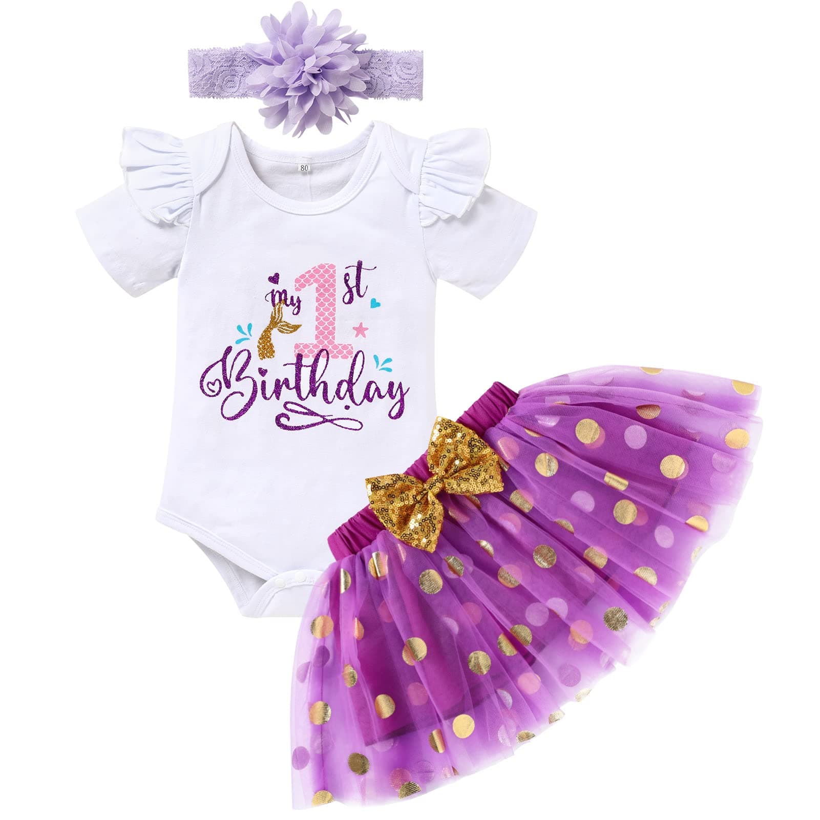 Onederland GRNSHTS Baby Girl First Birthday Romper & Tutu Skirt Outfit