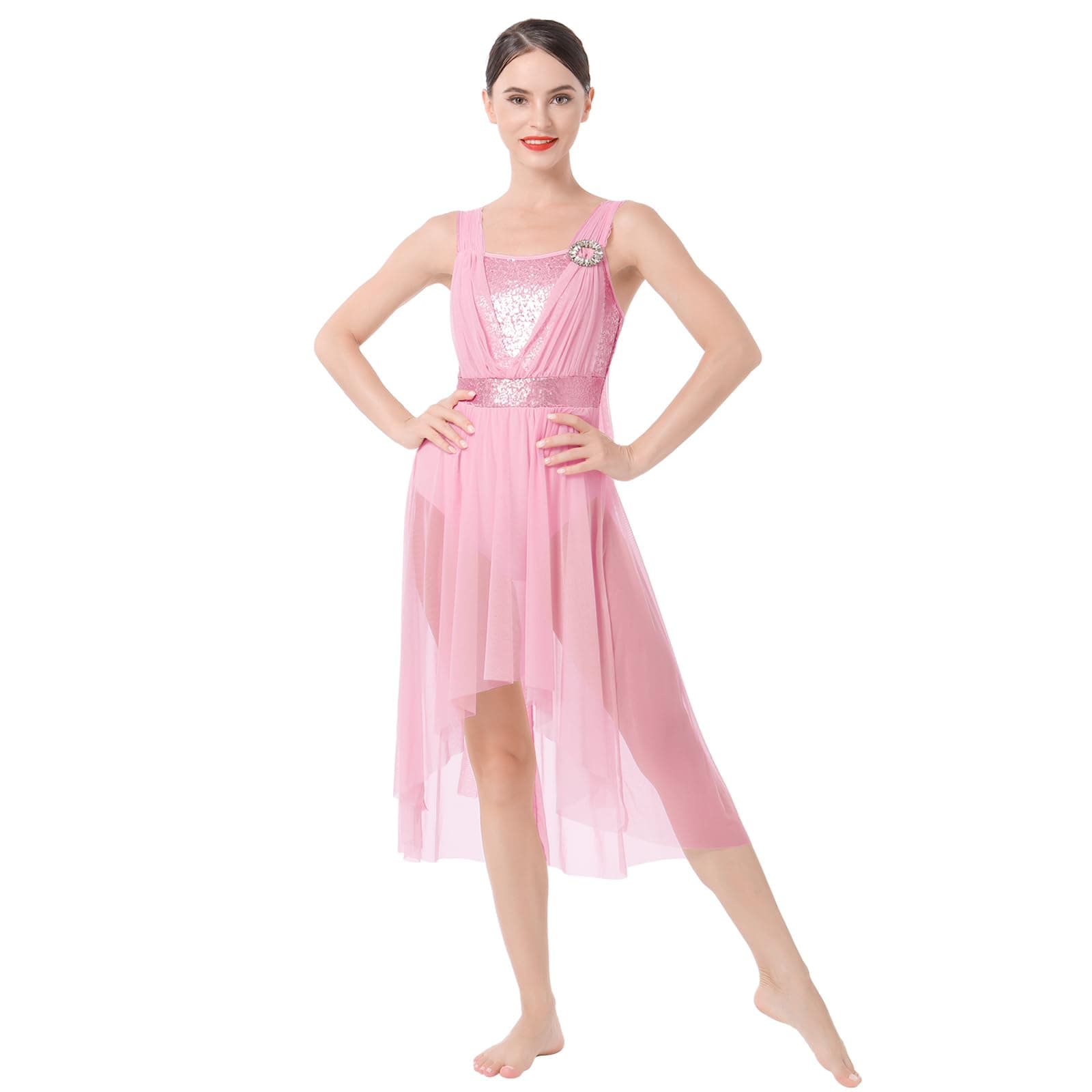 Women's Lyrical Dance Costume with Sequins and High Low Skirt
