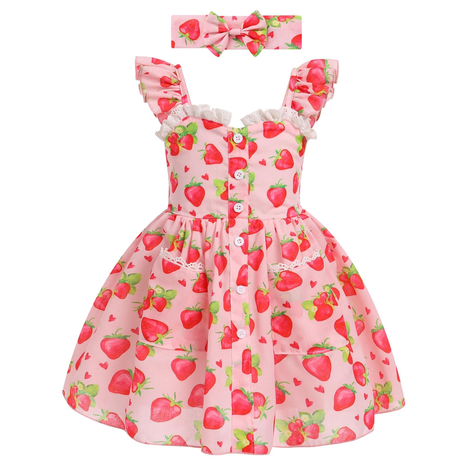Toddler Girls Summer Printed Dress with Headband 2pc Set